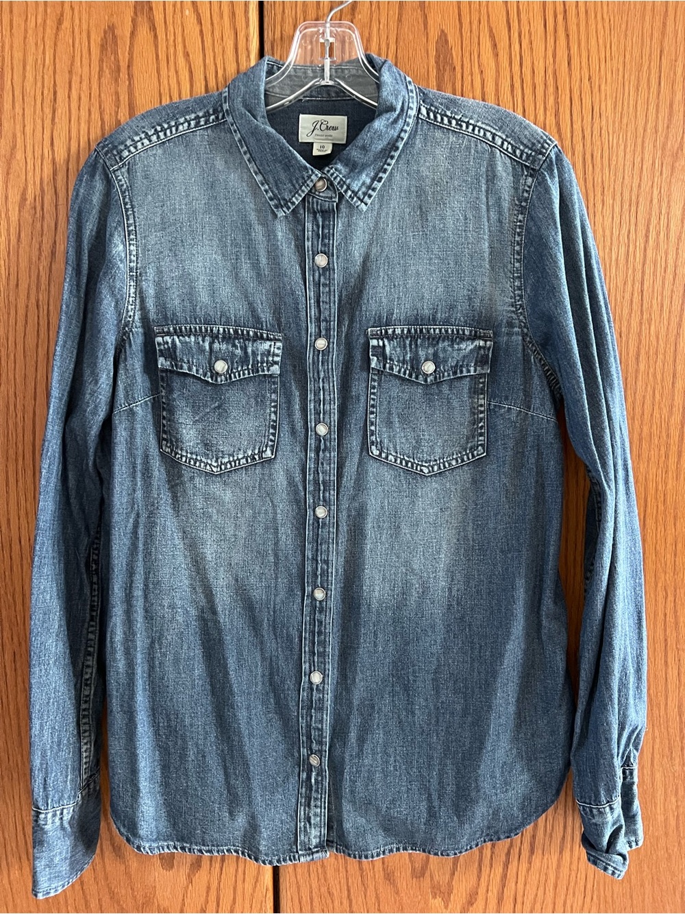 J. Crew Western Denim Button-Down Shirt in Blue with Pearl Snap Front Buttons